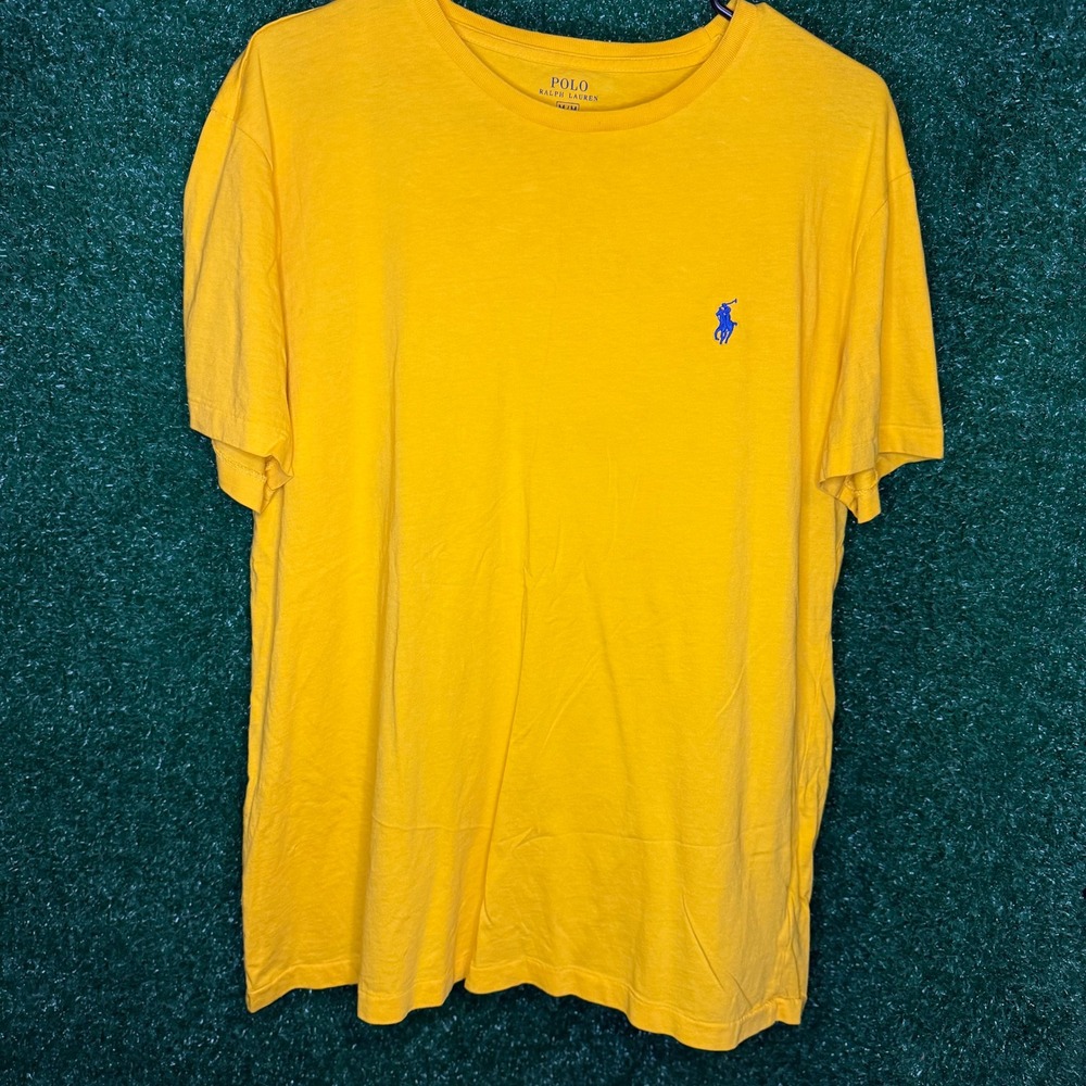 Polo Ralph Lauren Yellow T-Shirt Blue Pony Logo Men's Medium M